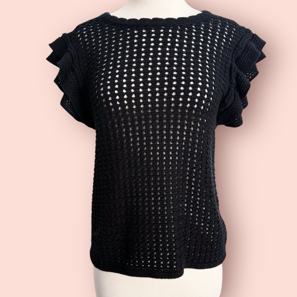 GAP Flutter Sleeve Crochet Sweater Women’s M Tall Black - Picture 5 of 9